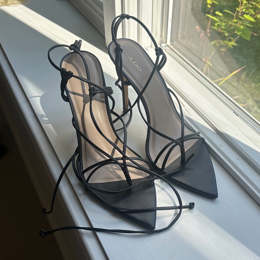 Aldo Elegant Black Lace-Up Heels
